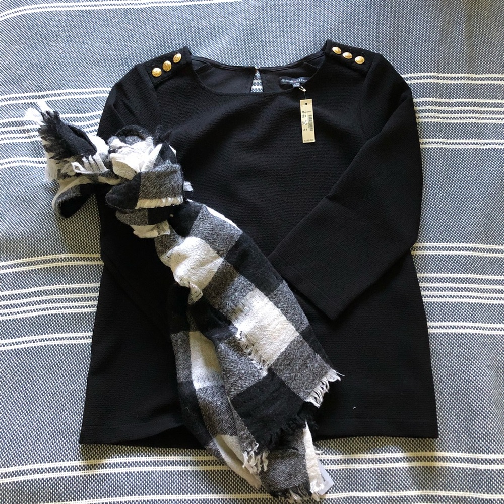 Madewell and Sezane top with scarf